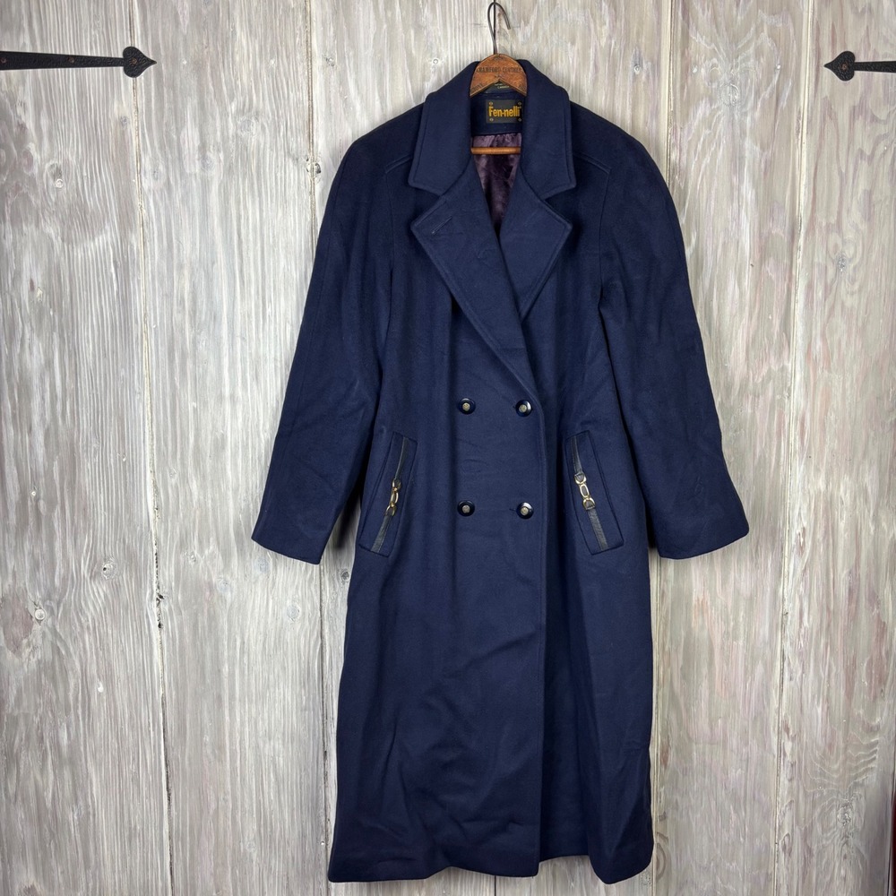 Fen-nelli VTG Long Wool Navy Coat‎ Sz 11-12 Double Breasted Canada Cottagecore